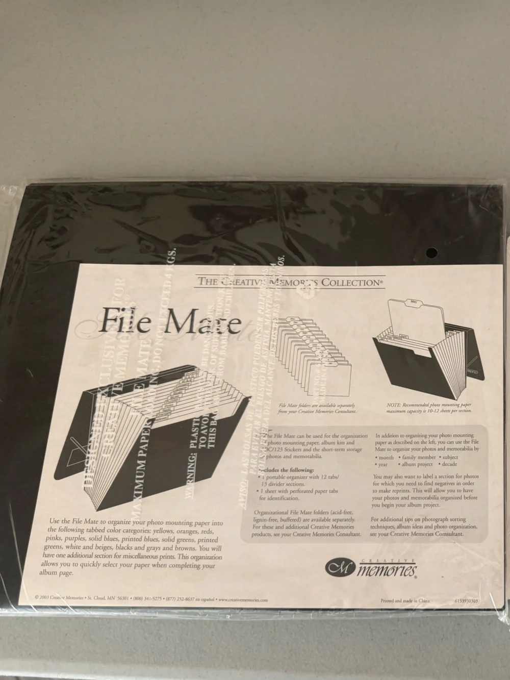 Black Creative Memories Expandable File Organizer Folder with Clear Tabs